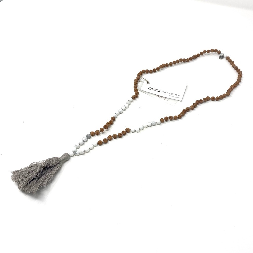 NWT Free People x Mala Collective Bead Tassel White Howlite Bali Necklace - Picture 7 of 8